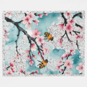 ビーズアンドピンクさくらんぼ花咲きヴィンテージレース フリースブランケット (正面(横))