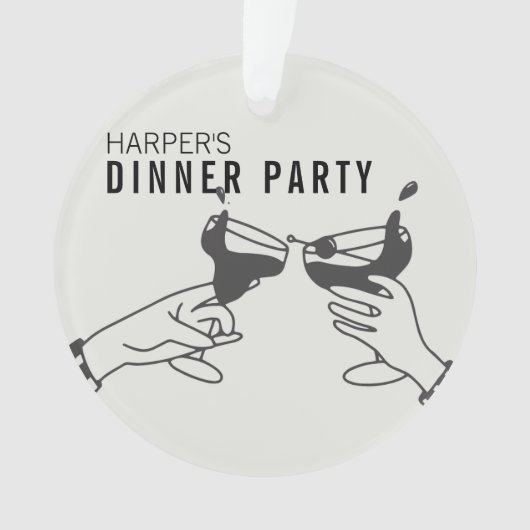 ビーズアンドブラックレトロイラストレーションディナーパーティー オーナメント (正面)
