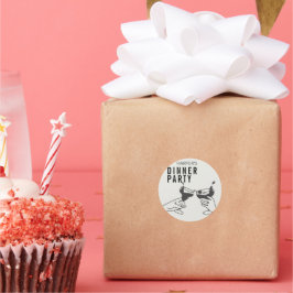 ビーズアンドブラックレトロイラストレーションディナーパーティー ラウンドシール