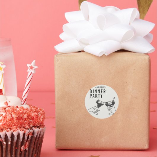 ビーズアンドブラックレトロイラストレーションディナーパーティー ラウンドシール (パーティー)