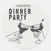 ビーズアンドブラックレトロイラストレーションディナーパーティー ラウンドシール (正面)