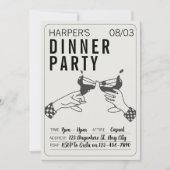 ビーズアンドブラックレトロイラストレーションディナーパーティー 招待状 (正面)