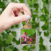 ビーズオンコーラルつる植物花 キーホルダー (手)