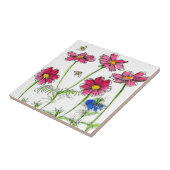 ビーズニゲラホットピンクコスモス水彩花 タイル (側面)