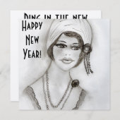 ビーズフラッパーガールニューイヤー招待状 招待状 (正面/裏面)