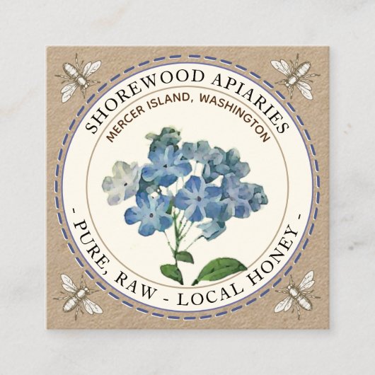 ビーズブルーサマーフラワーハニークラフトビジネスカード スクエア名刺 (正面)