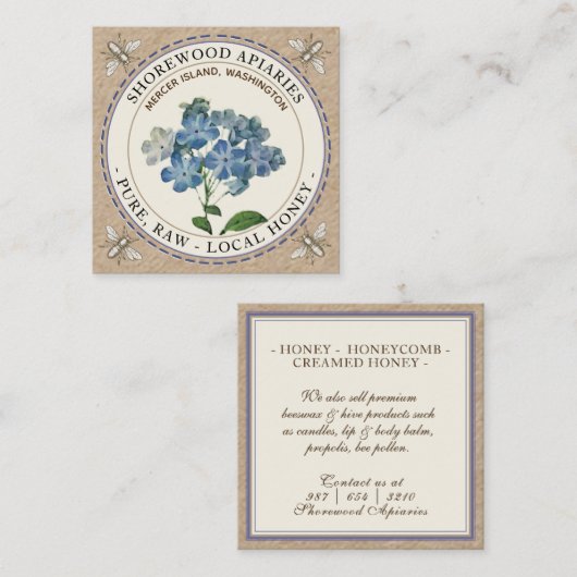 ビーズブルーサマーフラワーハニークラフトビジネスカード スクエア名刺 (正面/裏面)