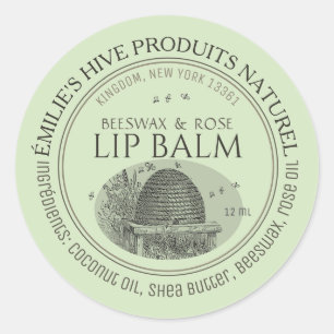 ビーズワックスのリップクリーム薄いミニラベルと串と蜂 ラウンドシール