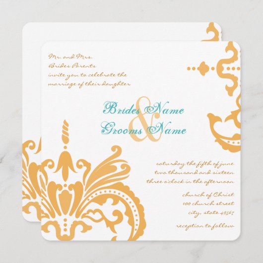 ビーズワックスアンドブルーキュラカオフローラダマスク招待状 招待状 (正面/裏面)