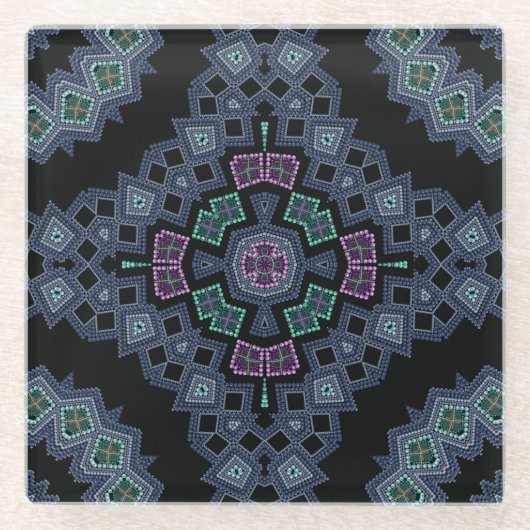 ビーズ模様 ガラスコースター (正面)