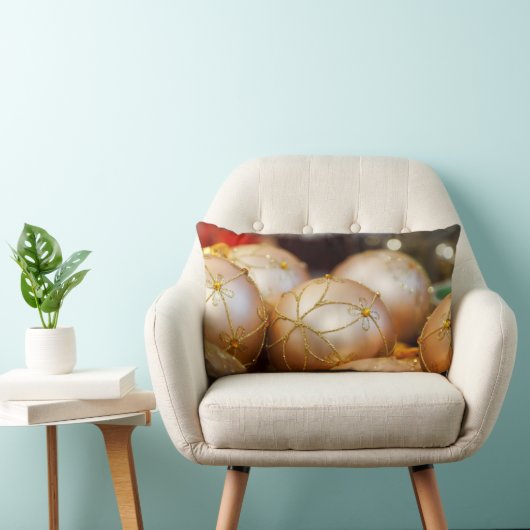 ビーズ花金ゴールド玉オーナメント ランバークッション (椅子)