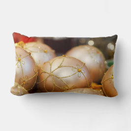 ビーズ花金ゴールド玉オーナメント ランバークッション