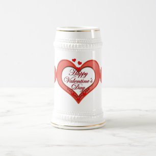 ビーズ赤いハートバレンタイン ビールジョッキ