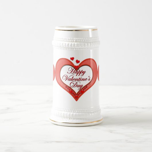 ビーズ赤いハートバレンタイン ビールジョッキ (中央)