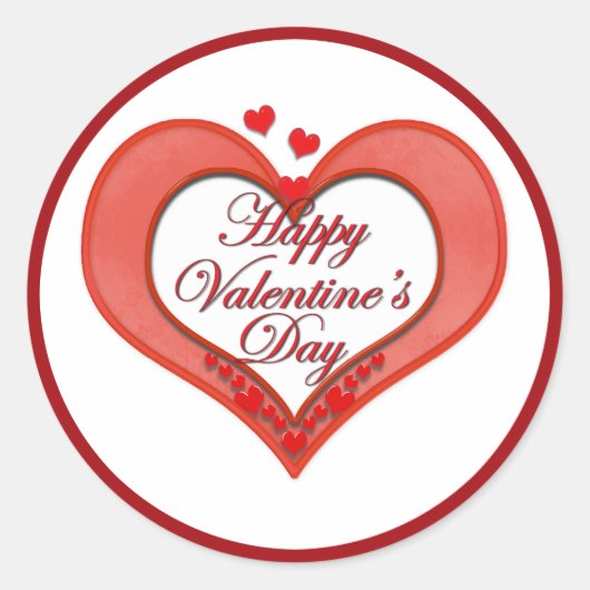 ビーズ赤いハートバレンタイン ラウンドシール (正面)
