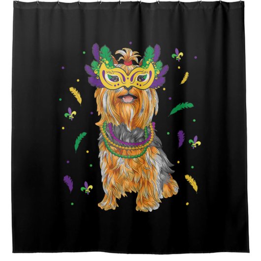 ビーズ&マスクヨークシャーテリアマルディグラスドッグマム シャワーカーテン (正面)