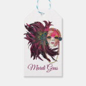 ビーズ、羽とマルディグラスマスク ギフトタグ (正面)