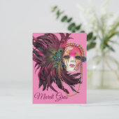 ビーズ、羽とマルディグラスマスク ポストカード (スタンド正面)