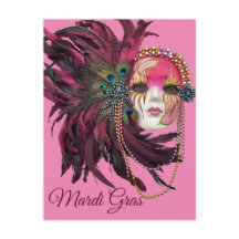 ビーズ、羽とマルディグラスマスク