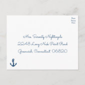 ビーチいかりビーチネイビーブルー航海のウェディングRSVP インビテーションポストカード (裏面)