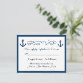ビーチいかりビーチネイビーブルー航海のウェディングRSVP インビテーションポストカード (スタンド正面)
