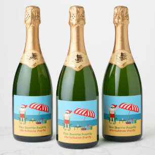 ビーチおもしろいクリスマスカスタムサンタクロースパーティー スパークリングワインラベル