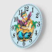 ビーチおもしろいトロピカルフラミンゴウォールクロック ラージ壁時計 (傾斜)