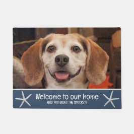 ビーチおもしろいドッグフォトウェルカムスナックネイビーブルー ドアマット