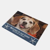 ビーチおもしろいドッグフォトウェルカムスナックネイビーブルー ドアマット (アングル)