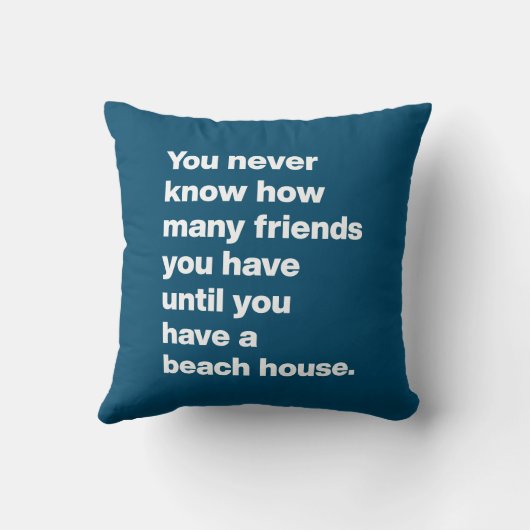 ビーチおもしろいハウスフレンズ引用文タイポグラフィブルー クッション (裏面)