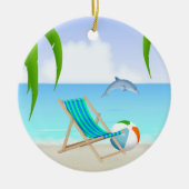 ビーチおもしろいパーソナライズされたドルフィンホリデークリスマス セラミックオーナメント (正面)