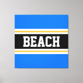 ビーチおもしろいブライトブルー白黒黄ストライプ色 キャンバスプリント (正面)