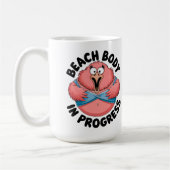 ビーチおもしろい体ダイエットフィットネスユーモフラミンゴ コーヒーマグカップ (左)