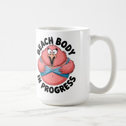 ビーチおもしろい体ダイエットフィットネスユーモフラミンゴ コーヒーマグカップ (右)