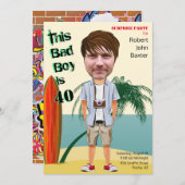 ビーチおやじ40歳 🌊😎 男の誕生日 ワルいヤツらの楽しみ 招待状 (正面/裏面)