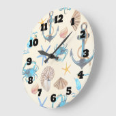 ビーチおよび海洋生物のテーマパターン ラージ壁時計 (傾斜)
