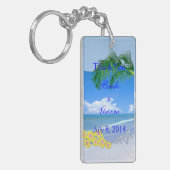 ビーチおよび青空の結婚は感謝していしています キーホルダー (正面左)