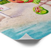 ビーチお洒落バベフラミンゴ2水彩8x10 ポスター (角)