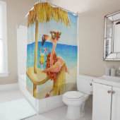 ビーチお洒落バベフラミンゴNo. 4水彩画 シャワーカーテン (インサイチュ)