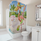 ビーチお洒落ベーブフラミンゴ2号水彩画 シャワーカーテン (インサイチュ)