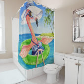 ビーチお洒落ベーブフラミンゴ3号水彩画 シャワーカーテン (インサイチュ)