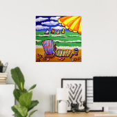 ビーチお洒落傘フォークアートポスター ポスター (ホームオフィス)