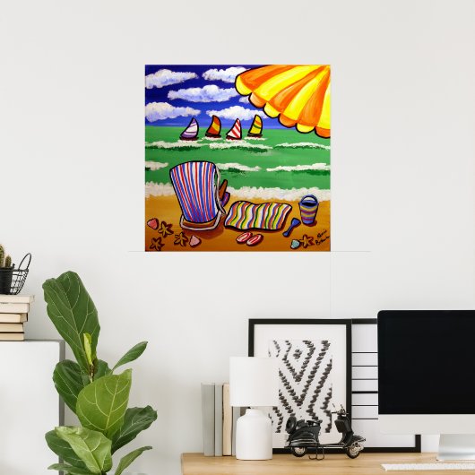 ビーチお洒落傘フォークアートポスター ポスター (ホームオフィス)