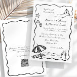 ビーチお洒落黒手描きQR RSVP結婚's 招待状<br><div class="desc">この白黒のおもしろいとビーチ結婚式の招待で特別な日を楽しめスタイリッシュる！シンプルのオリジナルやお洒落手描きの貝殻、波、海岸の魅力を描いたドードルのスケッチを特徴とし、このデザインはあなたのお祝いによくはしゃぐエネルギーをもたらす。スクリプトフォントと白い白い背景に柔らかい波状の黒いフレームは、風が強くモダン、touchが加わり、海辺、熱帯、目的地の結婚式に最適。RSVPソリューションを使用したフレンドリー予算：バックにはRSVPに対する迅速な応答のためのQRコードが備えられている。あなたは結び目を海で結ぶか、単にビーチの雰囲気を愛するかにかかわらず、この招待は喜びを共有する簡単を作る。Zazzleの組み込みデザインツールを使用して、数分でオンラインでカスタマイズし、ダウンロードや特別なソフトウェアは必要ない。名前、日付、場所、すべての重要な詳細を少しだけ更新しクリックて。お客様の家高品質に届けられる印刷招待状か、自宅で電子メールまたは印刷するための便利なデジタルダウンロードオプションのいずれかを選択する。RSVPソリューション付きオリジナル手描きビーチをテーマにしたイラスト予算フレンドリー：バックはQRコードを備え迅速なRSVP応答のためのQR、その時間とお金を印刷された返信カードに救は、波状のフレームに表示リラックス、完全にカスタマイズ可能なラインにデザインやビーチ不要、熱帯、または結婚式ののの印刷ののデジタルののを最適印刷の印刷！今日カスタマイズから始め、ビーチ結婚式のビジョンを実現！</div>