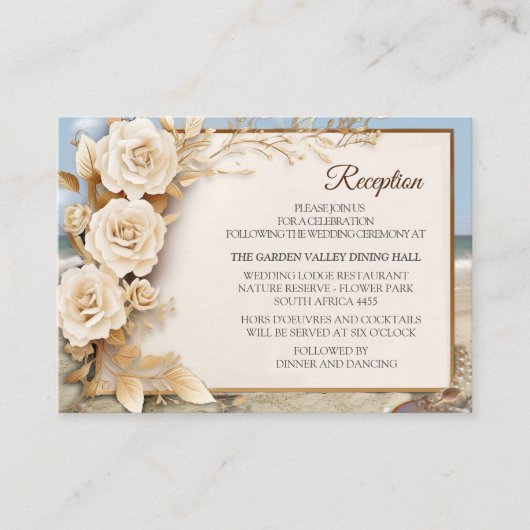 ビーチお祝い白い花と真珠 エンクロージャーカード (正面)