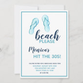 ビーチお願いターコイズビーチサンダル30th誕生日 招待状 (正面)