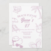 ビーチお願い、大人のパーティー、ビーチパーティー、スイムパーティー 招待状 (正面/裏面)