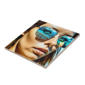 ビーチかわいらしサングラス反射女性 タイル (側面)