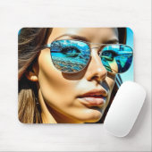 ビーチかわいらしサングラス反射女性 マウスパッド (マウス)