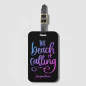 ビーチが呼び出しカスタム中ブルーパープルお洒落文字 ラゲッジタグ (正面縦)